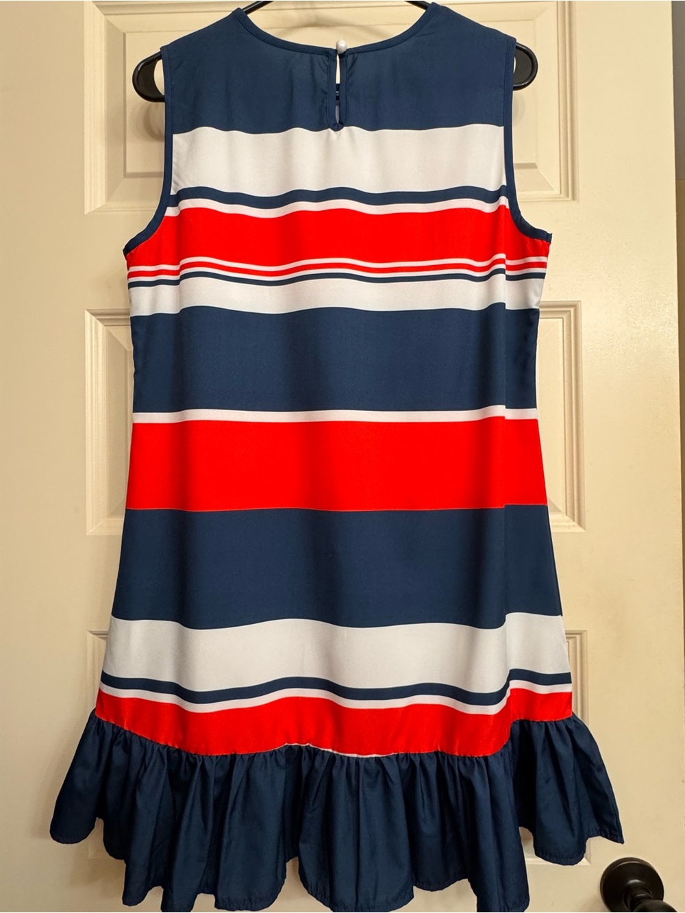 NWOT Nautical Navy Red White Striped Ruffle Hem Dress Size Medium - Picture 4 of 4